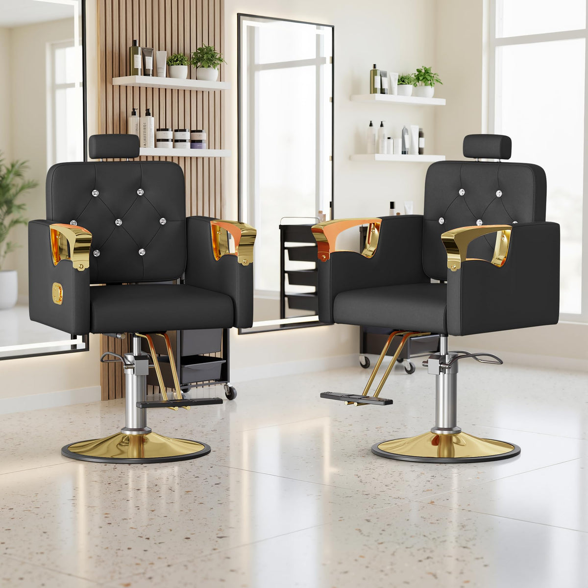 LOUVIXA Barber Chair Reclining, Salon Chairs for Hair Stylist, Height Adjustable Salon Styling Chair, Heavy Duty Barber Chairs, 360 Swivel Barbershop Chair (Rosa-Sliver, 330LBS)