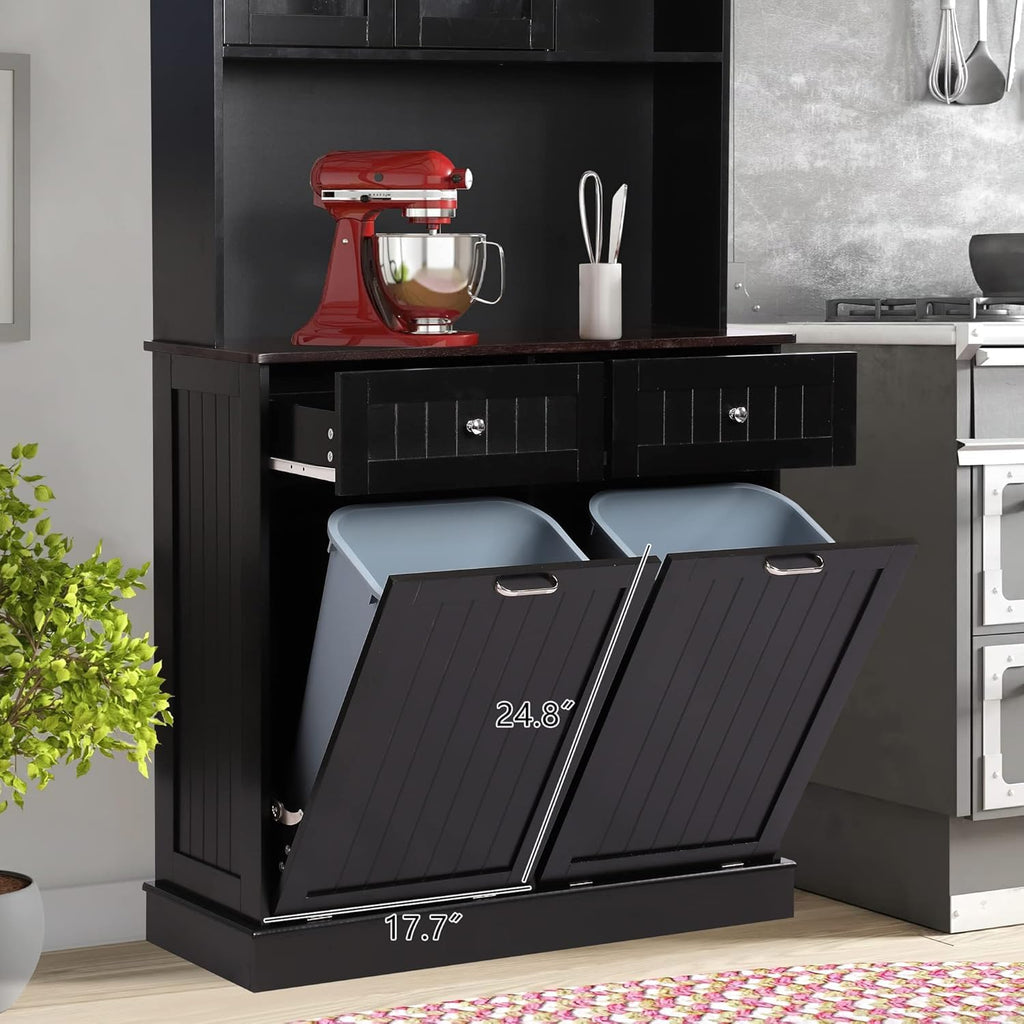 LOUVIXA 68.4" Kitchen Pantry Storage Cabinet, Freestanding Cupboard with Shelf, 2 Drawers and 1 Tilt Out Trash Cabinet, Tall Cabinets for Kitchen, Dinning Room, Living Room (White, Double Tilt)