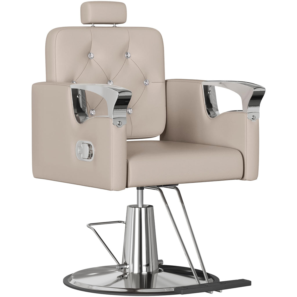 LOUVIXA Barber Chair Reclining, Salon Chairs for Hair Stylist, Height Adjustable Salon Styling Chair, Heavy Duty Barber Chairs, 360 Swivel Barbershop Chair (Rosa-Sliver, 330LBS)