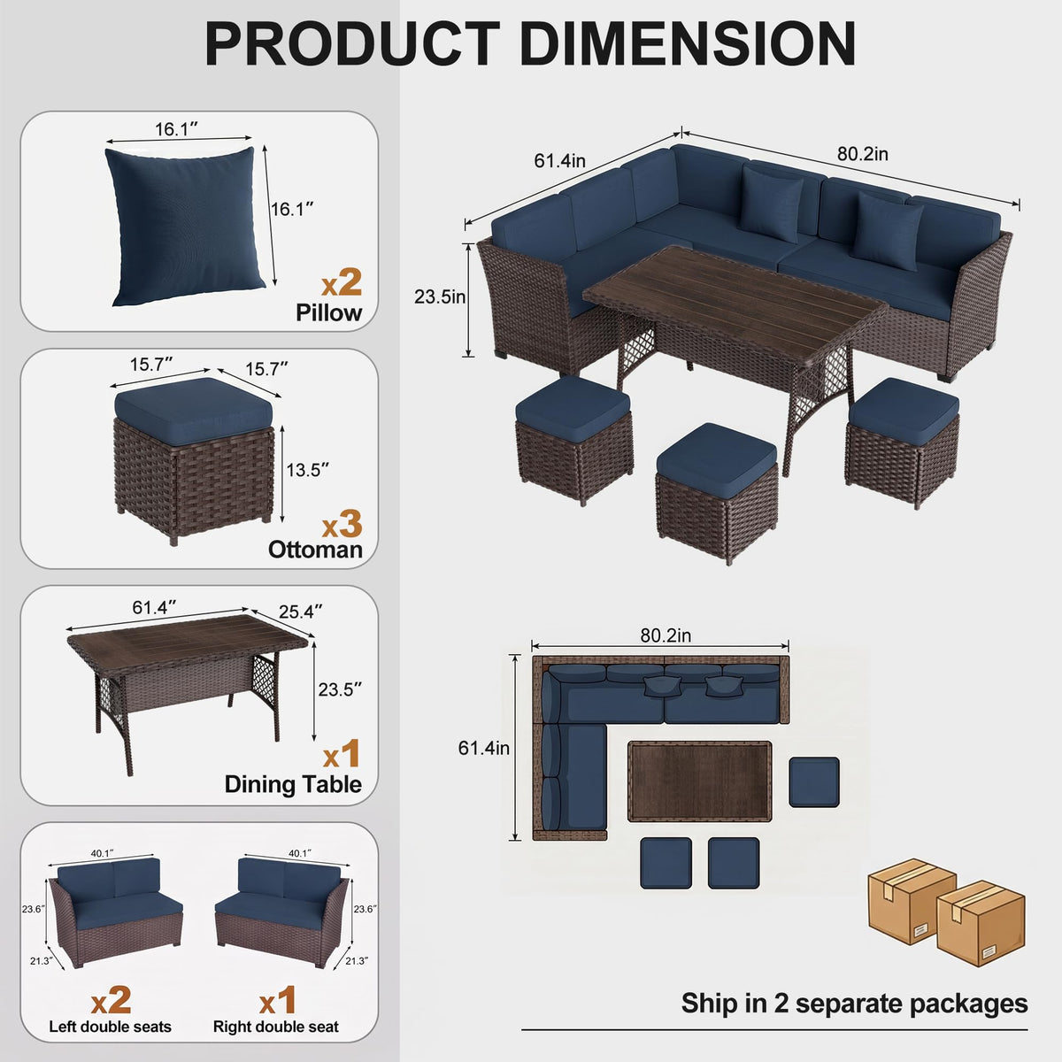 LOUVIXA 7 Pieces Patio Furniture Set, Outdoor Patio Furniture, Wicker Conversation Set with Dining Table, Chairs and Ottoman (6237 Grey-Brown)
