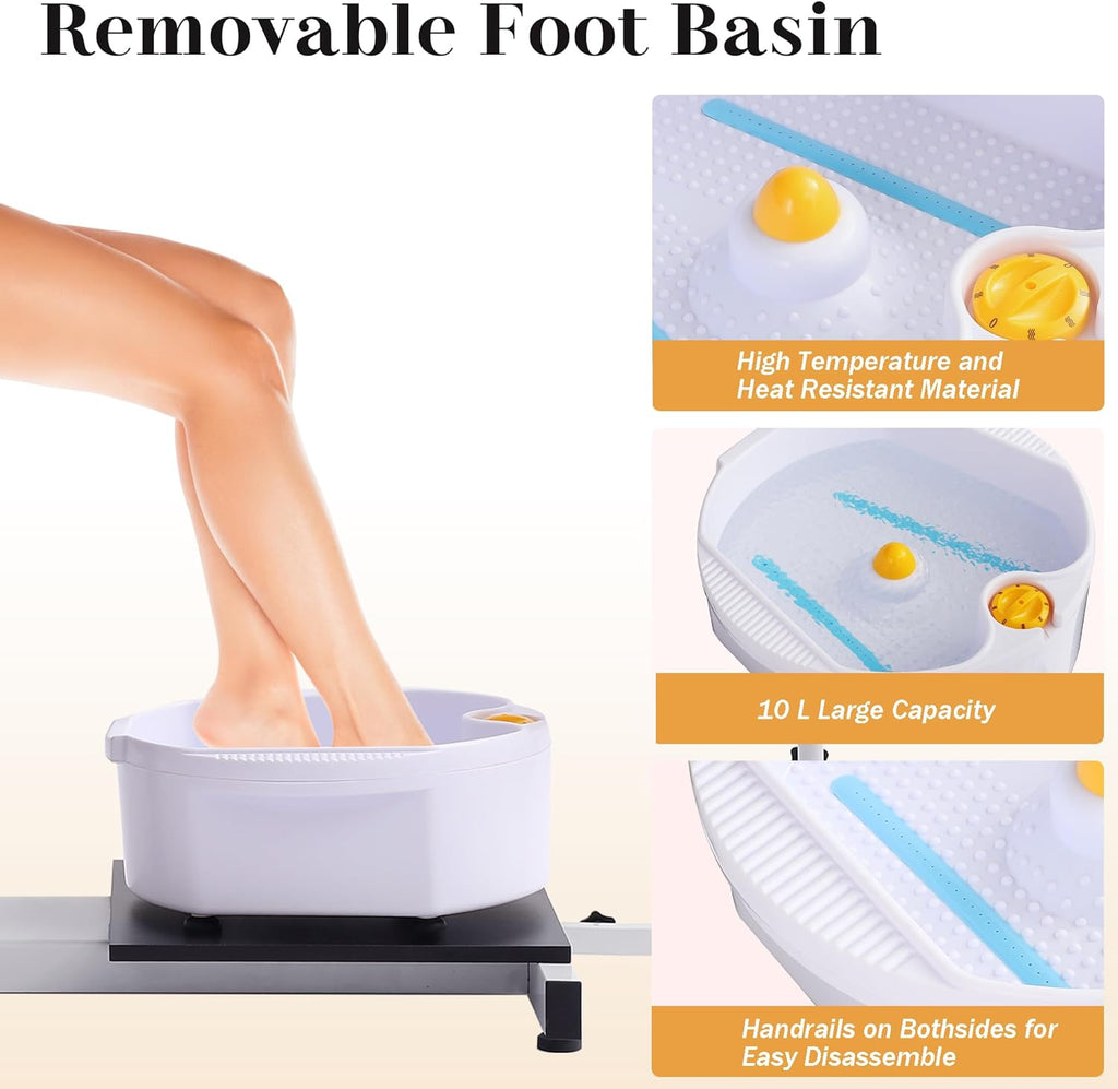 LOUVIXA Pedicure Station No Plumbing, Hydraulic Pedicure Chair for Nail Tech, Height Adjustable Reclining Pedicure Station Unit, with Massage Foot Bath (Cream White-Pillow)