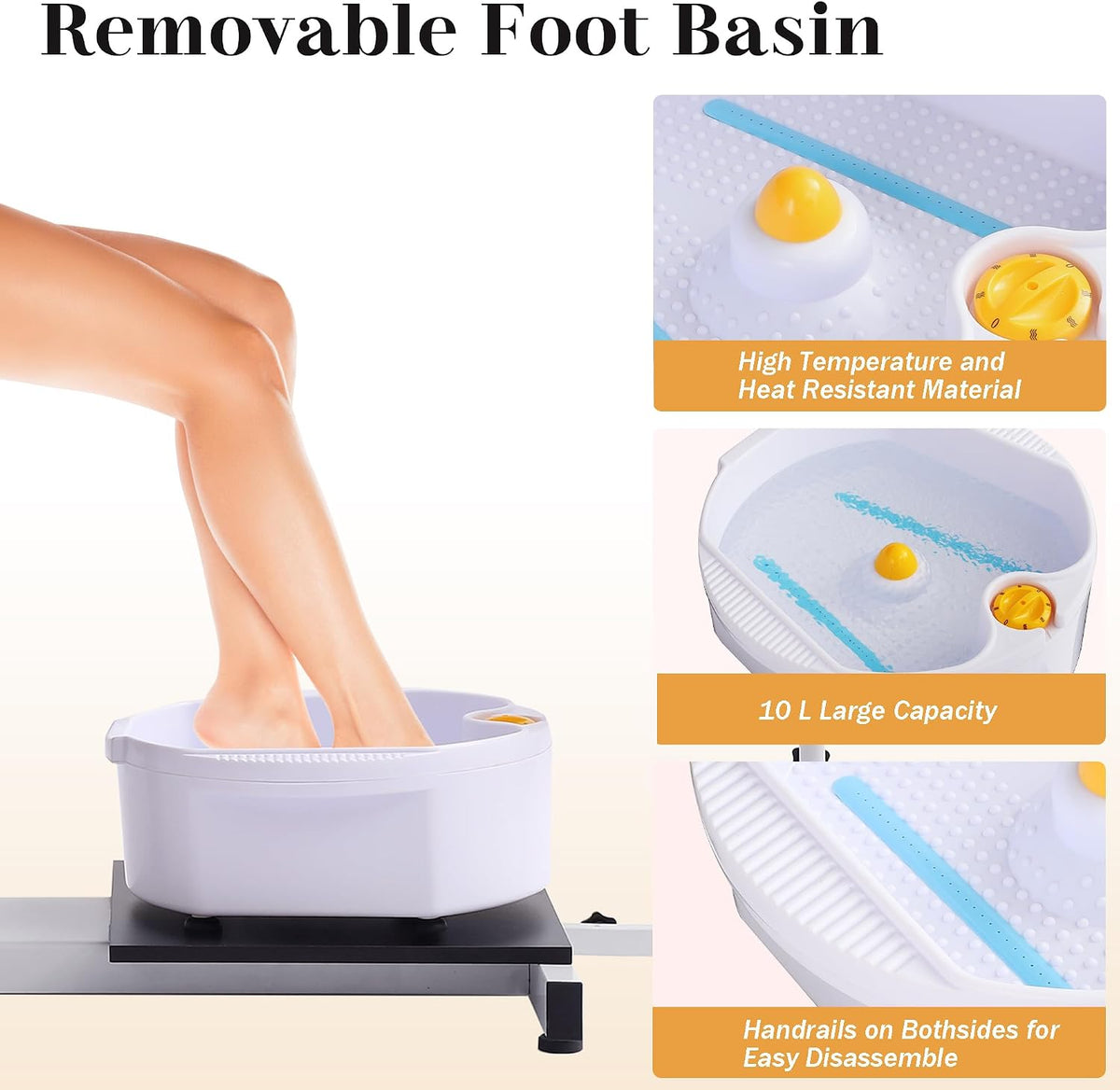 LOUVIXA Pedicure Station No Plumbing, Hydraulic Pedicure Chair for Nail Tech, Height Adjustable Reclining Pedicure Station Unit, 360 Degree Swivel Foot Spa Chair with Massage Foot Bath (Grey-Golden)