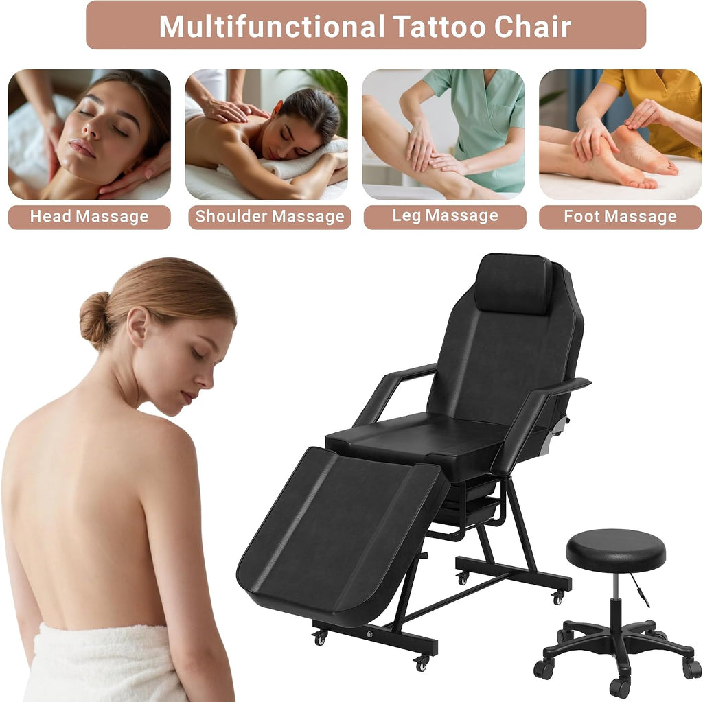 LOUVIXA Tattoo Chair, Adjustable Facial Chair 73 Inch Salon Bed with Hydraulic Stool for Professional Massage Beauty Spa (Black)