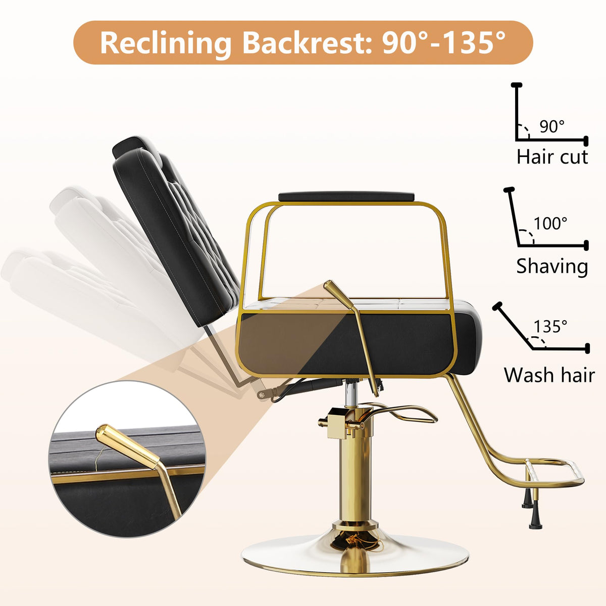 Barber Salon Chair for Hair Sylist, Hydraulic Salon Chairs with Headrest, Height Adjustable Barber Chairs, Reclining Barber Styling Chairs, 360 Degrees Rotation Shampoo Chair for Barbershop(White)