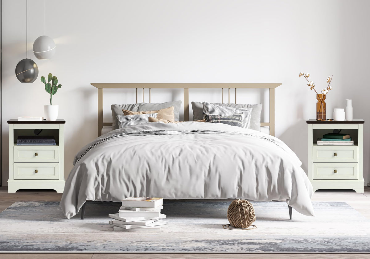 LOUVIXA Farmhouse Bedroom Sets of 3, Including 9 Drawer Dresser, Nightstand Set of 2 with Charging Station (Grey Sets)