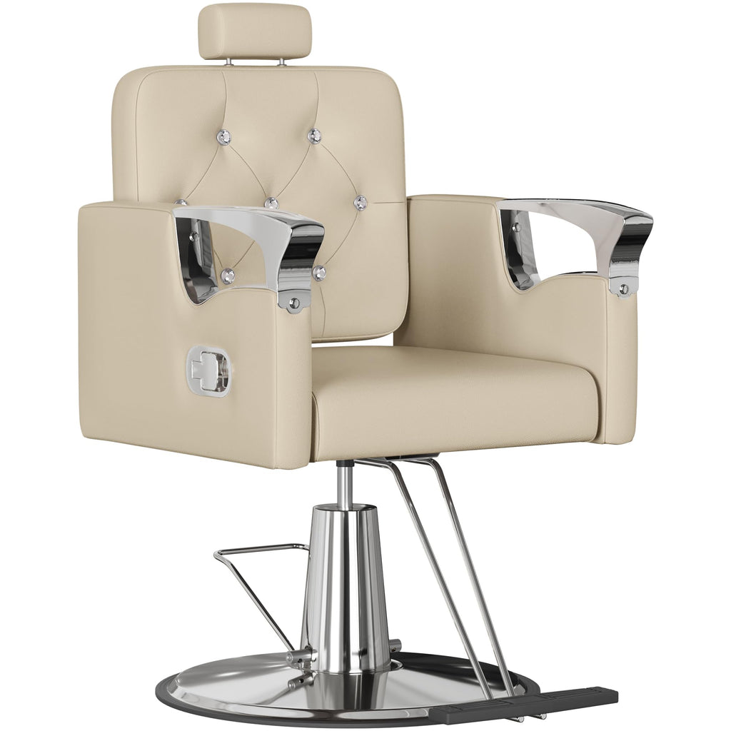 LOUVIXA Barber Chair Reclining, Salon Chairs for Hair Stylist, Height Adjustable Salon Styling Chair, Heavy Duty Barber Chairs, 360 Swivel Barbershop Chair (Rosa-Sliver, 330LBS)