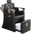 LOUVIXA Pedicure Station for Nail Tech, No Plumbing Pedicure Chair with Massage Pedicure Tub (Gloss Black-Silver)