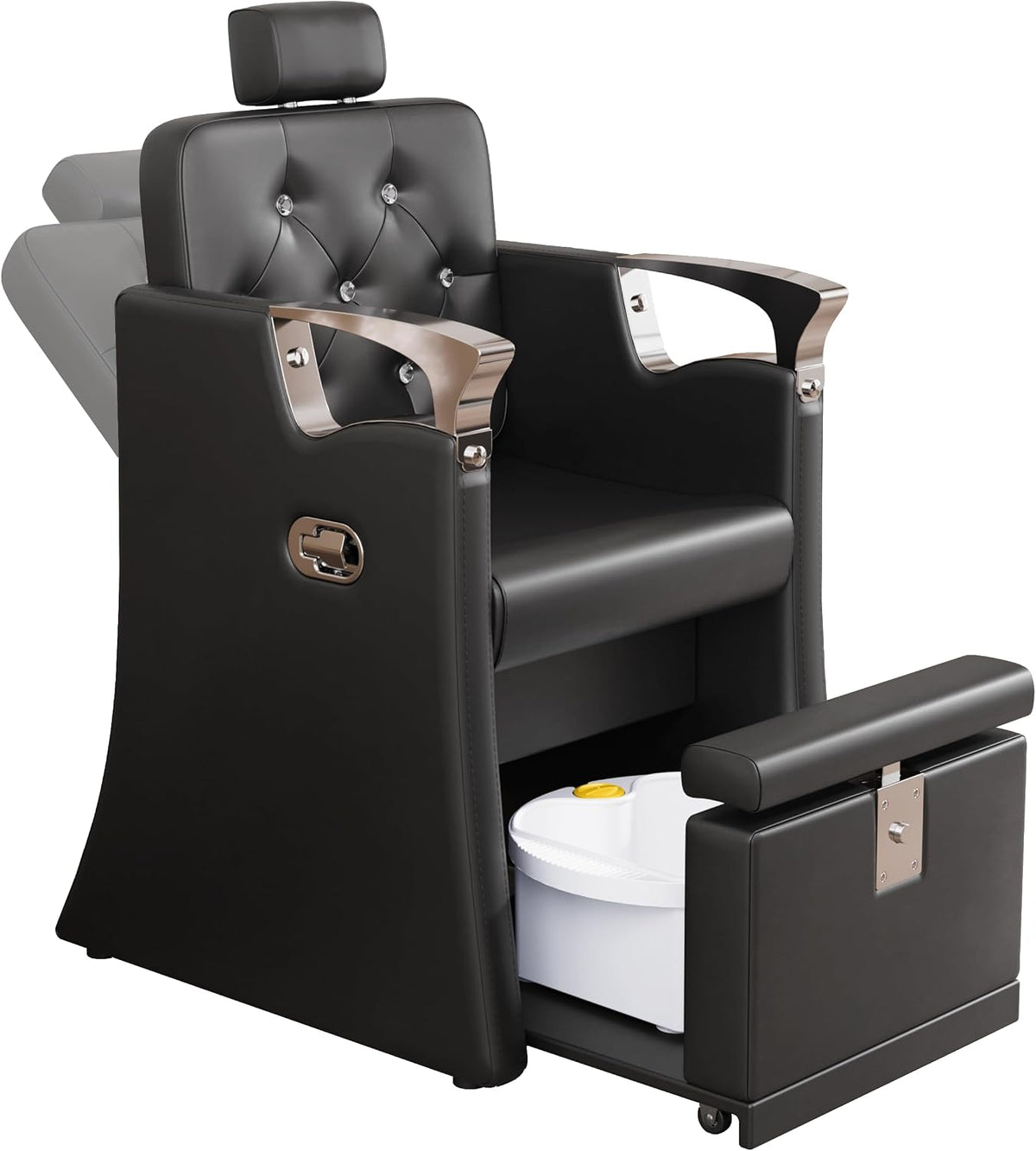 LOUVIXA Pedicure Station for Nail Tech, No Plumbing Pedicure Chair with Massage Pedicure Tub (Gloss Black-Silver)