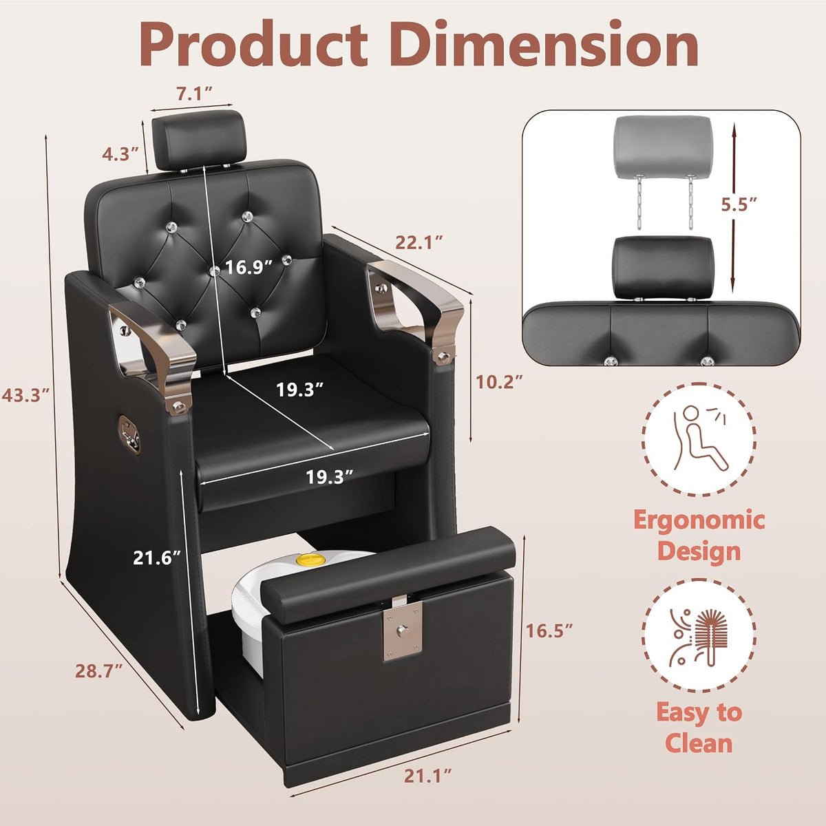 LOUVIXA Pedicure Station for Nail Tech, No Plumbing Pedicure Chair with Massage Pedicure Tub (Gloss Black-Silver)
