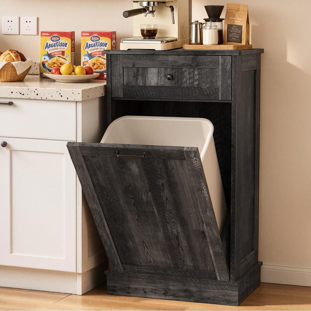 LOUVIXA Tilt Out Trash Cabinet, Dog Proof Trash Can Holder Without Trashbin (Smoky Brown)