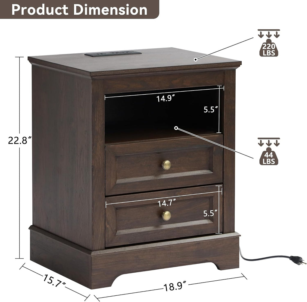 LOUVIXA Farmhouse Bedroom Sets of 3, Including 9 Drawer Dresser, Nightstand Set of 2 with Charging Station (Brown Sets, 3 Pieces-9 Drawer Dresser+2 Nightstand)