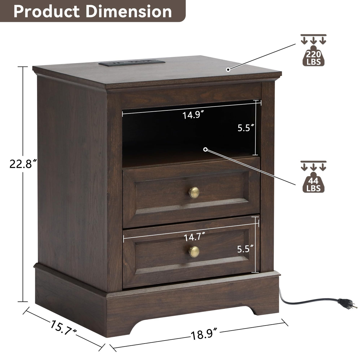 LOUVIXA Nightstand with Charging Station, Farmhouse Night Stand with 2 Drawers, Bedside Cabinet for Bedroom, End Table Side Table with Storage (1, White)