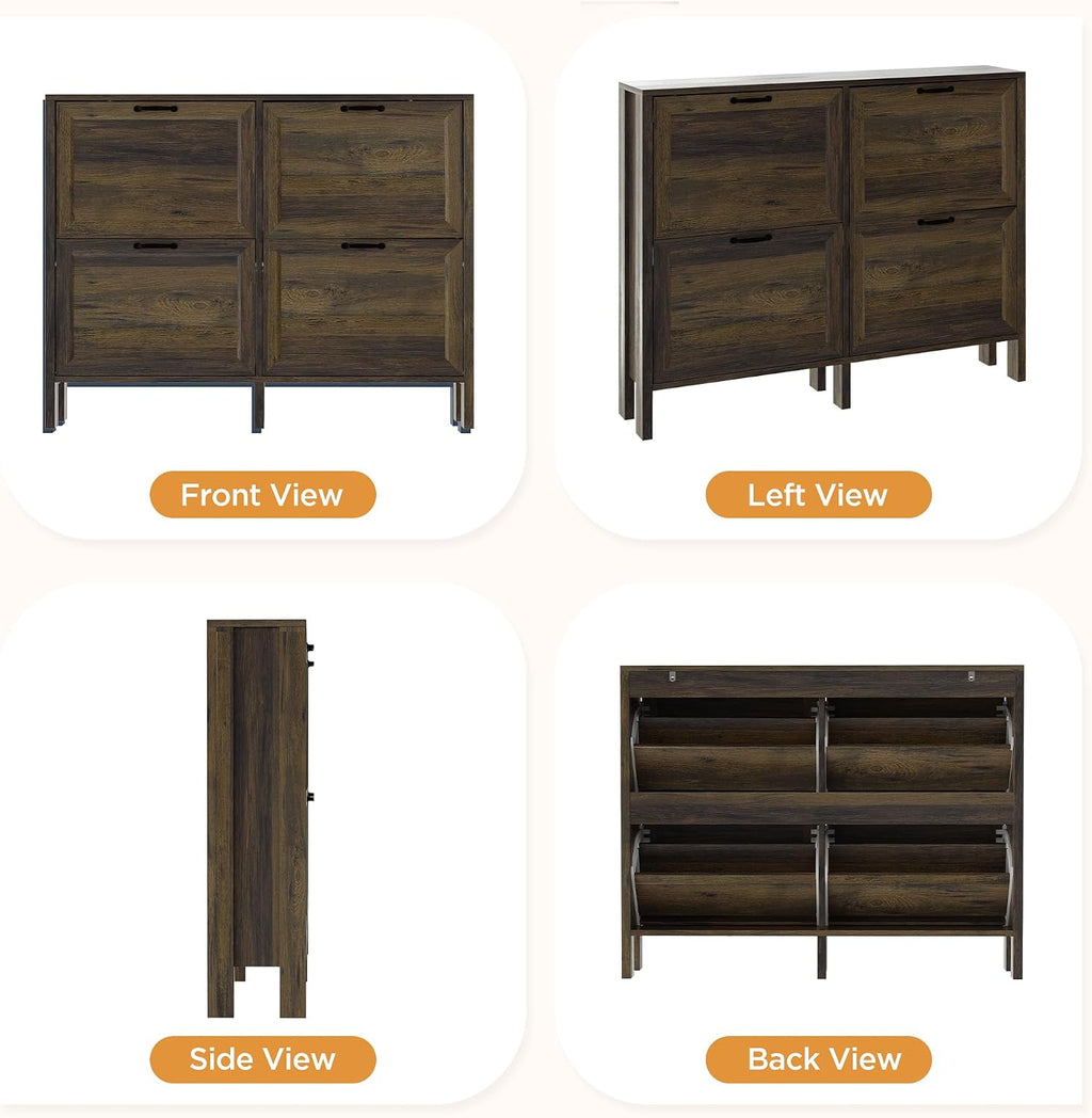 LOUVIXA Shoe Cabinet with 4 Flip Drawers, Narrow Shoe Storage Cabinet, Freestanding Shoe Cabinet Organizer, Hidden Shoe Rack Cabinet for Entryway, Hallway (4-Drawers, Brown/4-drawers)