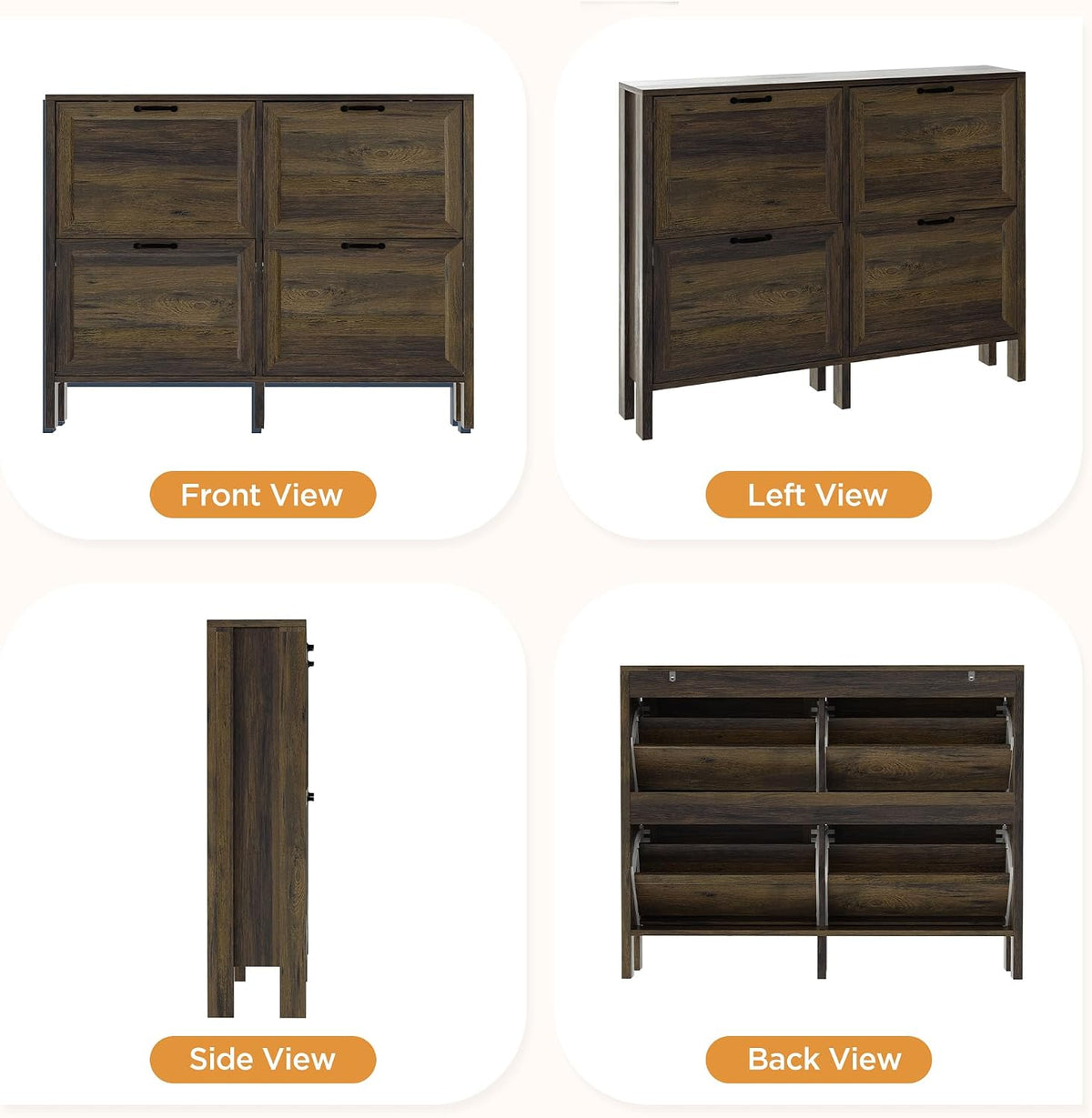 LOUVIXA Shoe Cabinet with 4 Flip Drawers, Narrow Shoe Storage Cabinet, Freestanding Shoe Cabinet Organizer, Hidden Shoe Rack Cabinet for Entryway, Hallway (4-Drawers, Brown/4-drawers)