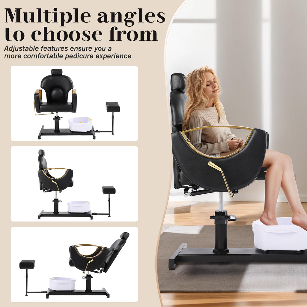 LOUVIXA Pedicure Station No Plumbing, Hydraulic Pedicure Chair for Nail Tech, Height Adjustable Reclining Pedicure Station Unit, with Massage Foot Bath (Cream White-Pillow)