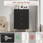 LOUVIXA Dresser for Bedroom with 4 Drawers, Wood Chest of Drawers, Dresser Storage Cabinet, 4 Drawer Dressers for Bedroom, Living Room, Entryway, Cloakroom (Black)