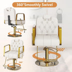 Barber Salon Chair for Hair Sylist, Hydraulic Salon Chairs with Headrest, Height Adjustable Barber Chairs, Reclining Barber Styling Chairs, 360 Degrees Rotation Shampoo Chair for Barbershop(White)
