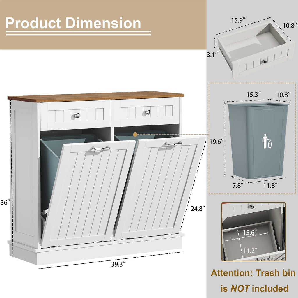 LOUVIXA Tilt Out Trash Can Cabinet Dog Proof with Double Wood Hidden Trash Can Holder, Kitchen Free Standing Recycling Cabinet（Black）