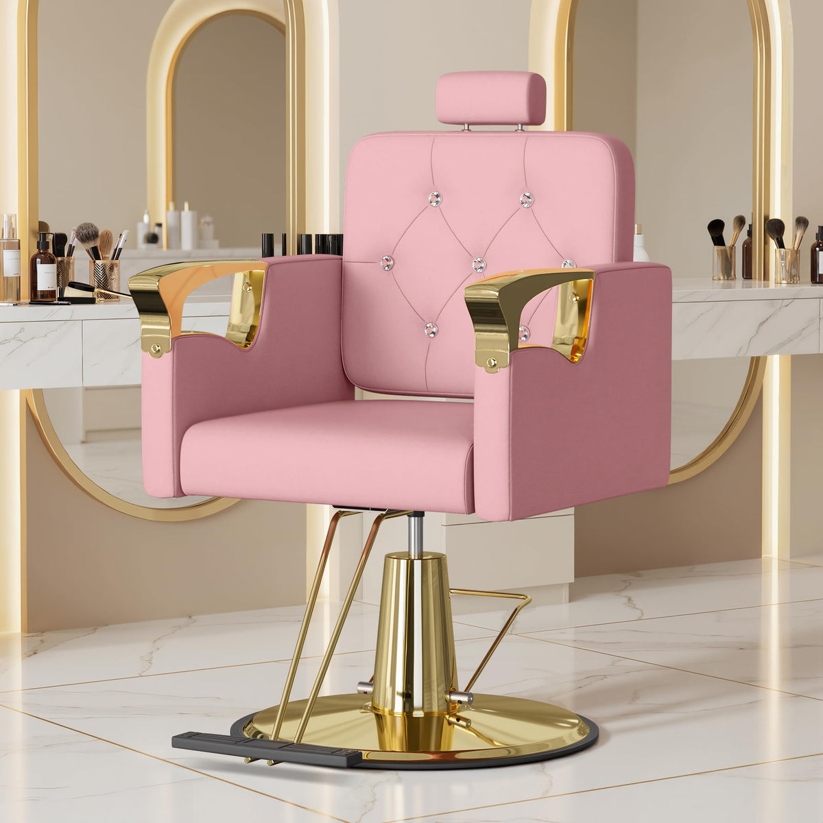 LOUVIXA Barber Chair Reclining, Salon Chairs for Hair Stylist, Height Adjustable Salon Styling Chair, Heavy Duty Barber Chairs, 360 Swivel Barbershop Chair (Rosa-Sliver, 330LBS)
