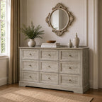 LOUVIXA Farmhouse Dresser 9 Drawer, Bedroom Chest of Drawers, Dressers with 9 Drawers, Wooden Dressers for Bedroom, Living Room, Tv Stand, Entryway(Rustic Yellow)