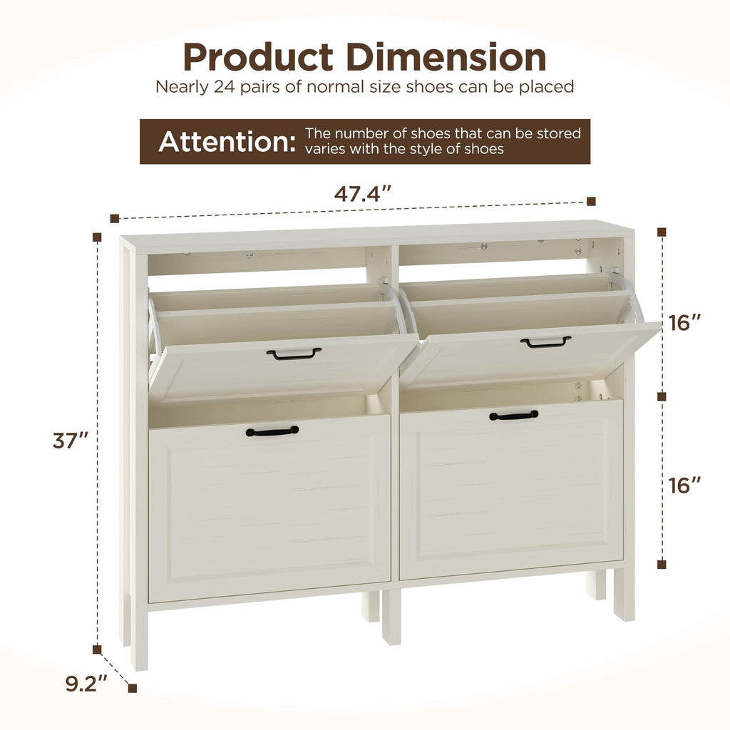 LOUVIXA Shoe Cabinet with 4 Flip Drawers, Narrow Shoe Storage Cabinet, Freestanding Shoe Cabinet Organizer, Hidden Shoe Rack Cabinet for Entryway, Hallway (4-Drawers, Brown/4-drawers)