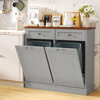 LOUVIXA Tilt Out Trash Can Cabinet Dog Proof with Double Wood Hidden Trash Can Holder, Kitchen Free Standing Recycling Cabinet（Black）