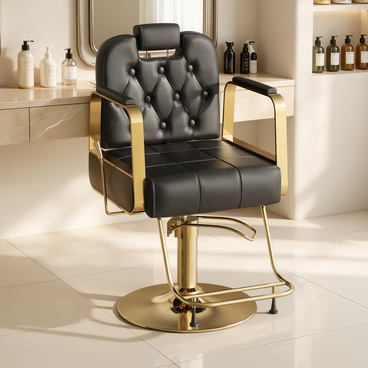 Barber Salon Chair for Hair Sylist, Hydraulic Salon Chairs with Headrest, Height Adjustable Barber Chairs, Reclining Barber Styling Chairs, 360 Degrees Rotation Shampoo Chair for Barbershop(White)