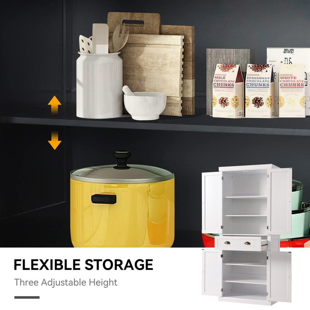 LOUVIXA 72" Kitchen Pantry Storage Cabinet, Freestanding Cupboard with 2 Cabinets, Drawer and Adjustable Shelves, Tall Storage Cabinet for Kitchen, Dinning Room, Living Room (White)