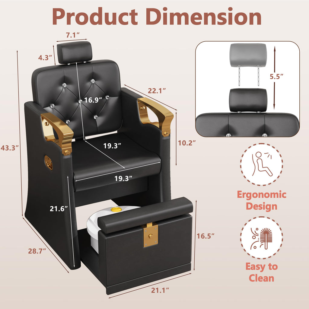 LOUVIXA Pedicure Station for Nail Tech, No Plumbing Pedicure Chair with Massage Pedicure Tub