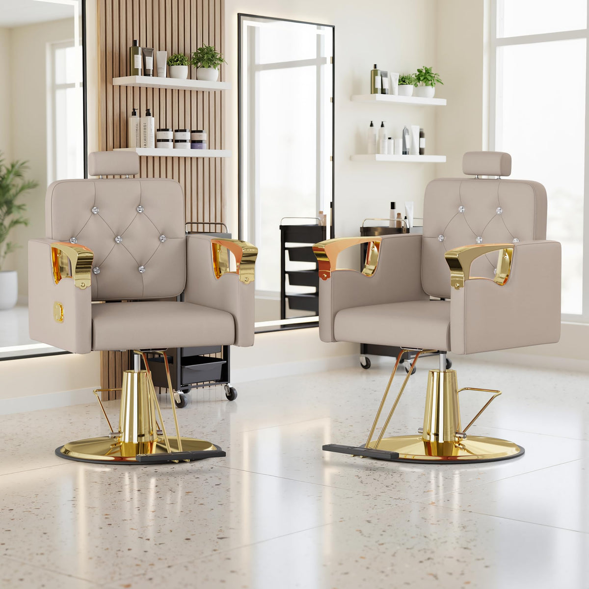 LOUVIXA Barber Chair Reclining, Salon Chairs for Hair Stylist, Height Adjustable Salon Styling Chair, Heavy Duty Barber Chairs, 360 Swivel Barbershop Chair (Rosa-Sliver, 330LBS)