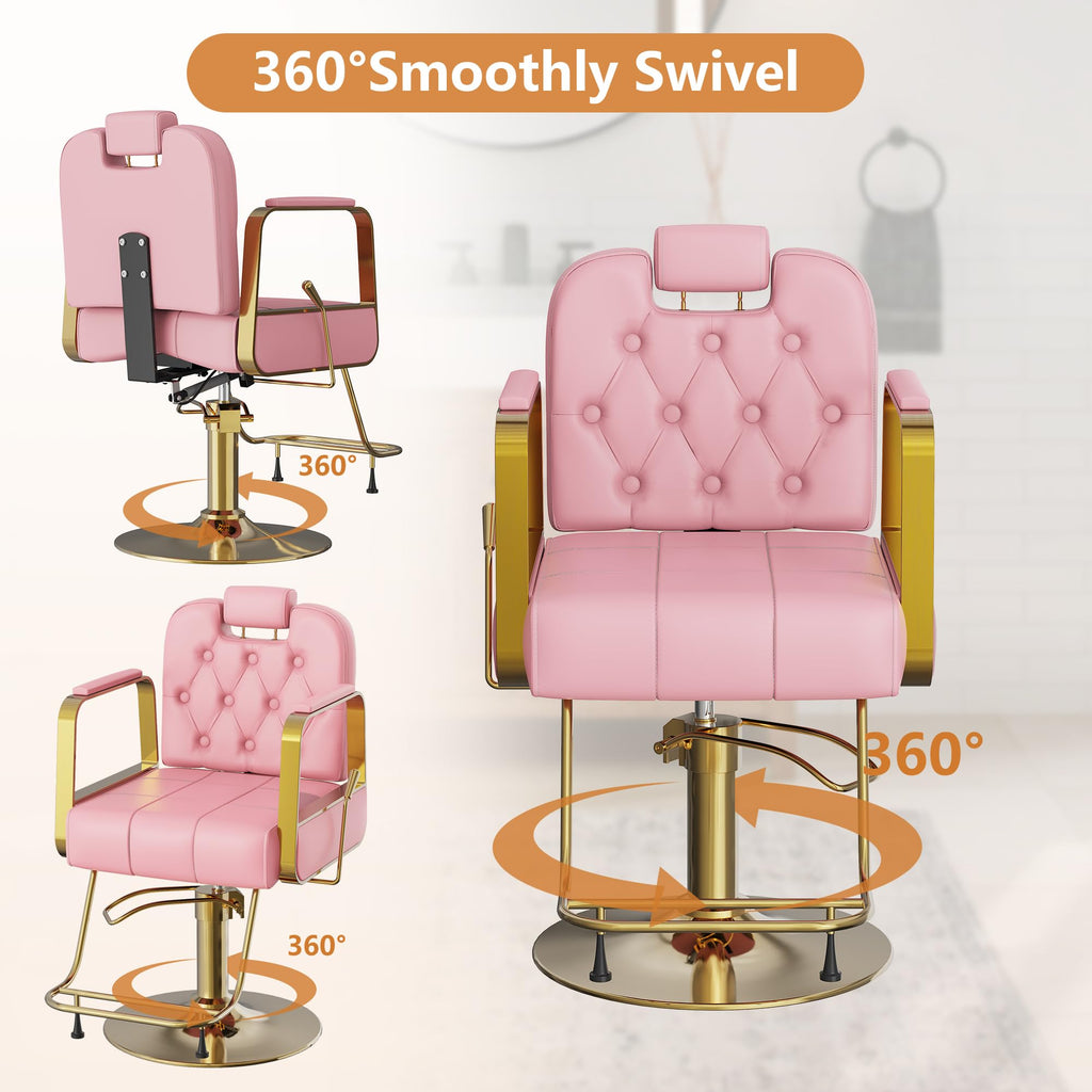 Barber Salon Chair for Hair Sylist, Hydraulic Salon Chairs with Headrest, Height Adjustable Barber Chairs, Reclining Barber Styling Chairs, 360 Degrees Rotation Shampoo Chair for Barbershop(White)