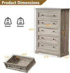LOUVIXA Farmhouse Bedroom Sets of 3, 3Pcs Farmhouse Dresser Set, Including 5 Drawer Dressers and Nightstand Set of 2 with Charging Station (Grey Sets