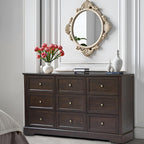 LOUVIXA Farmhouse Bedroom Sets of 4, Including 9 Drawer Dresser, 5 Drawer Dressers and Nightstand Set of 2 with Charging Station (Brown Sets, 4 Pieces)