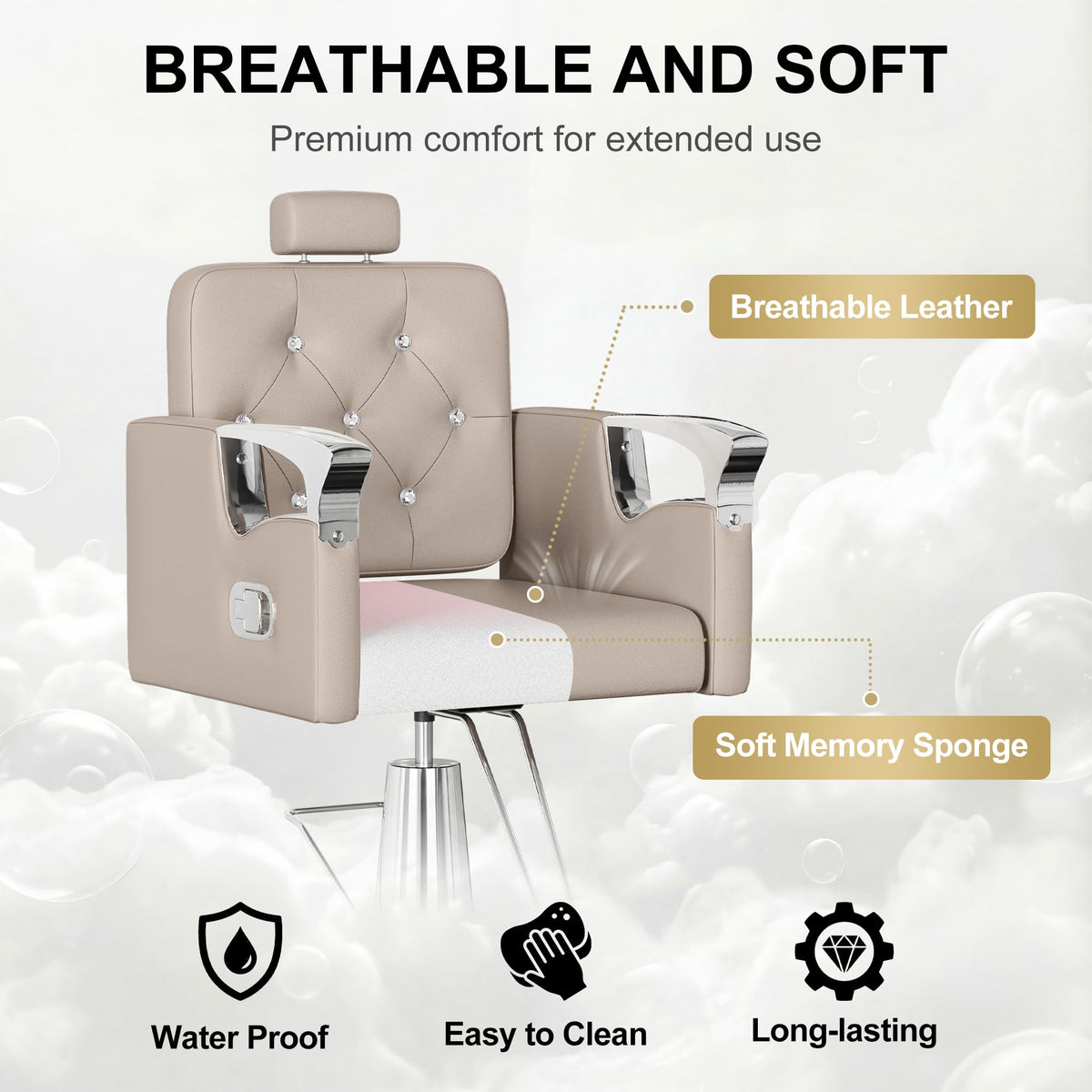 LOUVIXA Barber Chair Reclining, Salon Chairs for Hair Stylist, Height Adjustable Salon Styling Chair, Heavy Duty Barber Chairs, 360 Swivel Barbershop Chair (Rosa-Sliver, 330LBS)