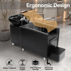 Shampoo Stations for Salon, Backwash Chair with Ceramic Bowl, Backwash Shampoo Unit with Foot Pedal, Sink Chair Station, Hair Washing Station for Barbershop (Black)