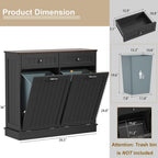 LOUVIXA Tilt Out Trash Can Cabinet Dog Proof with Double Wood Hidden Trash Can Holder, Kitchen Free Standing Recycling Cabinet（Black）
