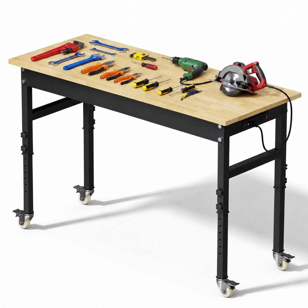 94.5" Heavy Duty Workbench, Height Adjustable Garage Work Table, Workstation Desk with Power Strip2, Workbench with Pegboard, 2000LBS Max Load