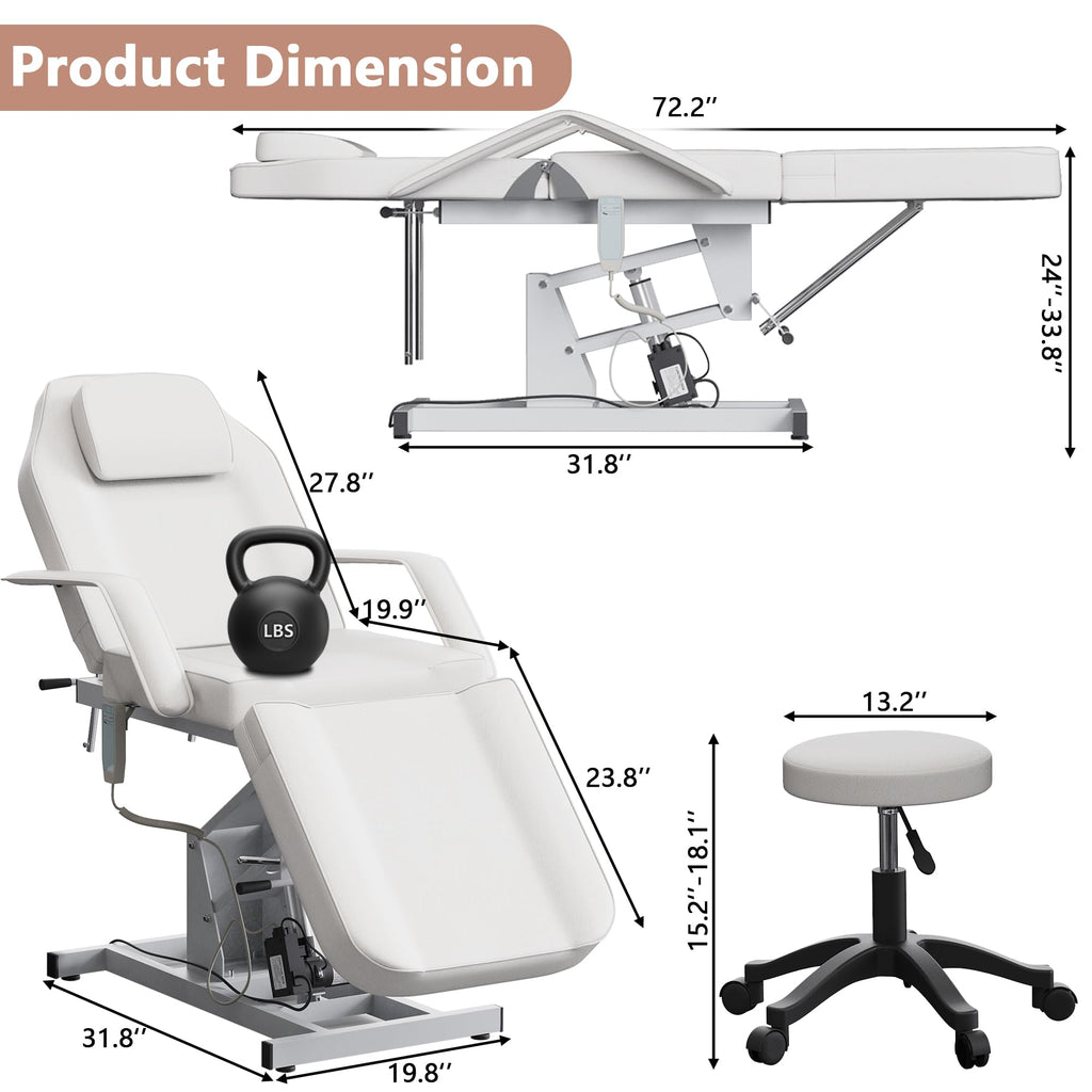 LOUVIXA Electric Height Adjustable Tattoo Bed, Electric Lift Massage Table, Multi-Purpose Massage Tattoo Lash Waxing Table for Beauty Barber Spa, Height Backrest Footrest Adjustable (Pink)