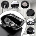 Shampoo Stations for Salon, Backwash Chair with Ceramic Bowl, Backwash Shampoo Unit with Foot Pedal, Sink Chair Station, Hair Washing Station for Barbershop (Black)
