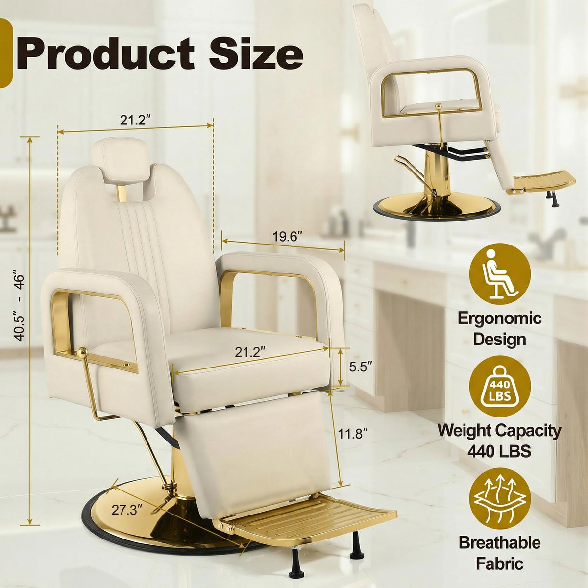 LOUVIXA Barber Chair Heavy Duty (Black)