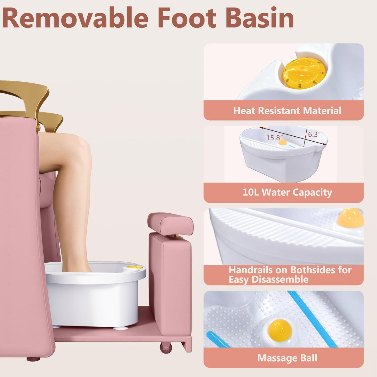 LOUVIXA Pedicure Station for Nail Tech, No Plumbing Pedicure Chair with Massage Pedicure Tub