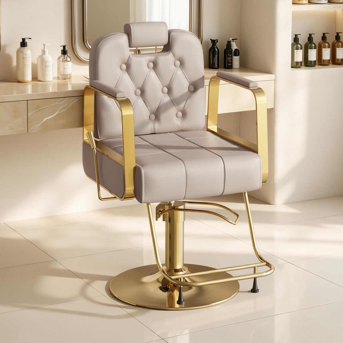 Barber Salon Chair for Hair Sylist, Hydraulic Salon Chairs with Headrest, Height Adjustable Barber Chairs, Reclining Barber Styling Chairs, 360 Degrees Rotation Shampoo Chair for Barbershop(White)