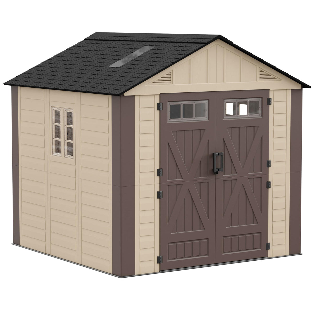 8x6 Resin Shed with Floor, Plastic Storage Shed with Window, Outside Storage Sheds with Lockable Door, Vents for Backyard, Garden, Lawn (8FTx6FT)