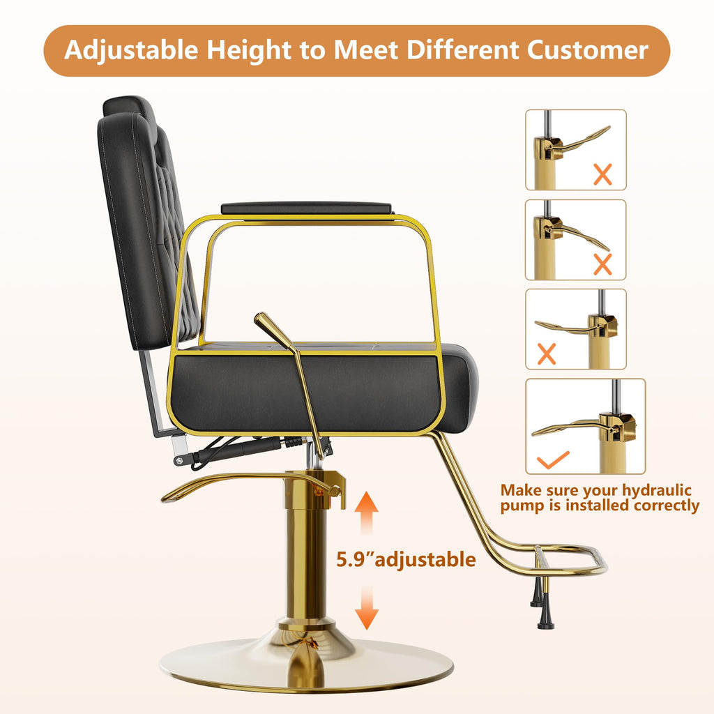 Barber Salon Chair for Hair Sylist, Hydraulic Salon Chairs with Headrest, Height Adjustable Barber Chairs, Reclining Barber Styling Chairs, 360 Degrees Rotation Shampoo Chair for Barbershop(White)