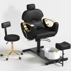 LOUVIXA Pedicure Station No Plumbing, Hydraulic Pedicure Chair for Nail Tech, Height Adjustable Reclining Pedicure Station Unit, with Massage Foot Bath (Cream White-Pillow)