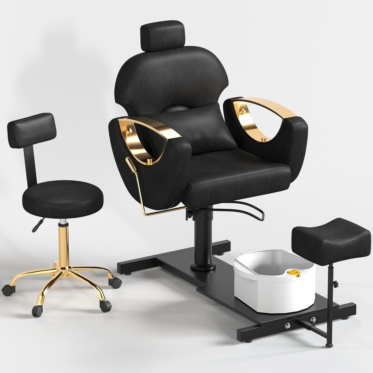 LOUVIXA Pedicure Station No Plumbing, Hydraulic Pedicure Chair for Nail Tech, Height Adjustable Reclining Pedicure Station Unit, with Massage Foot Bath (Cream White-Pillow)