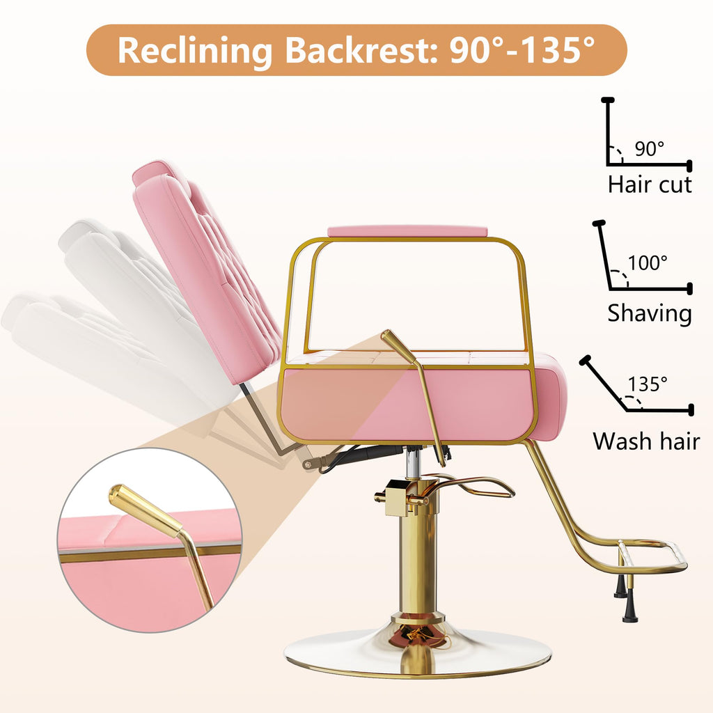 Barber Salon Chair for Hair Sylist, Hydraulic Salon Chairs with Headrest, Height Adjustable Barber Chairs, Reclining Barber Styling Chairs, 360 Degrees Rotation Shampoo Chair for Barbershop(White)