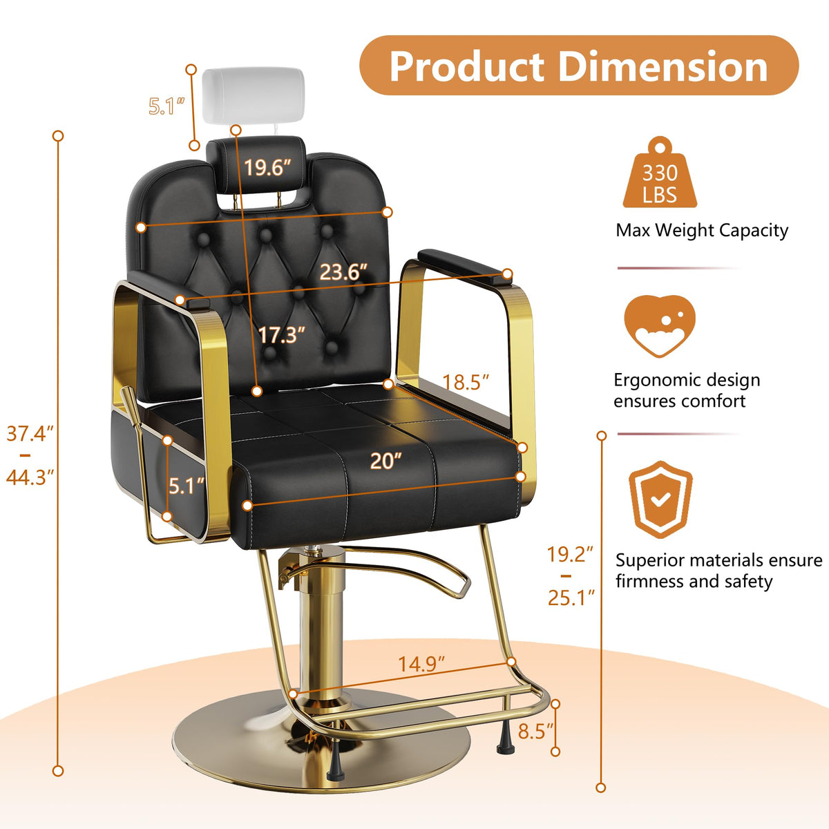 Barber Salon Chair for Hair Sylist, Hydraulic Salon Chairs with Headrest, Height Adjustable Barber Chairs, Reclining Barber Styling Chairs, 360 Degrees Rotation Shampoo Chair for Barbershop(White)
