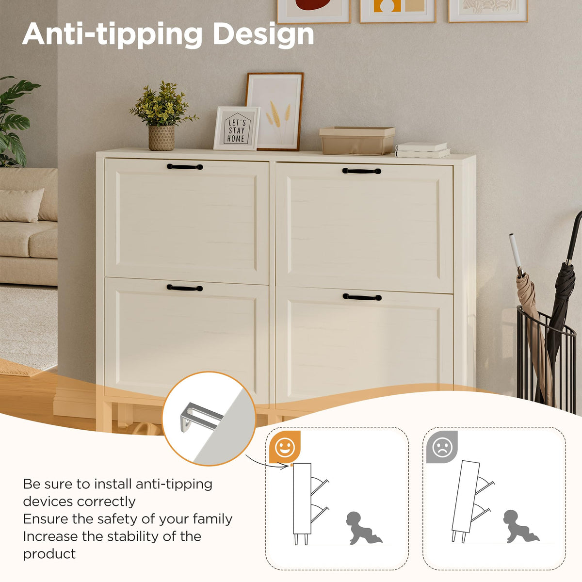 LOUVIXA Shoe Cabinet with 4 Flip Drawers, Narrow Shoe Storage Cabinet, Freestanding Shoe Cabinet Organizer, Hidden Shoe Rack Cabinet for Entryway, Hallway (4-Drawers, Brown/4-drawers)