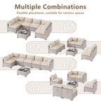 LOUVIXA 7 Piece Outdoor Patio Furniture Set, Rattan Chairs Glass Table Wicker Conversation Seating Sectional Sofa with Cushions (Brown-Camel, 7Pcs-2 Layer Coffee Table)